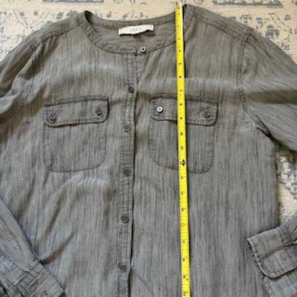 🧡3/15 NWOT LOFT Gray Linen Blend Long Sleeve Shirt Women's M - Picture 7 of 11